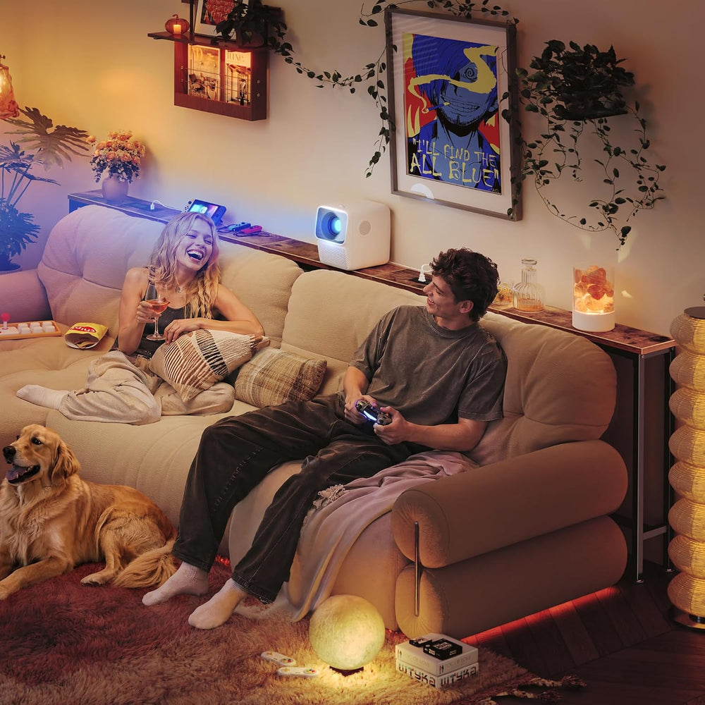 Huuger 110.2 Inch Behind Couch Table with 2 Power Outlets and USB-C Ports, Ex...