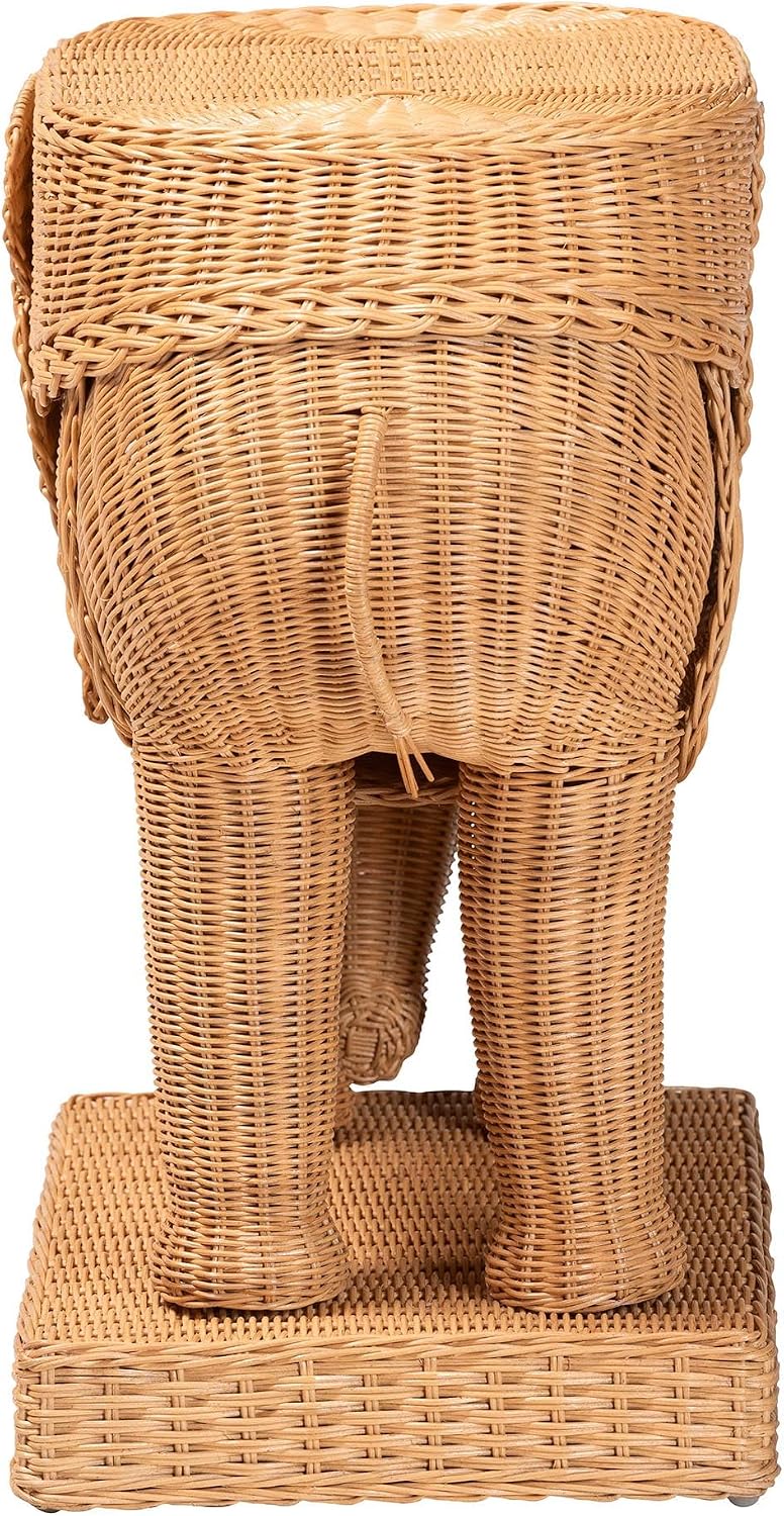Bali & pari Elissa Bohemian Light Honey Rattan Elephant End Table