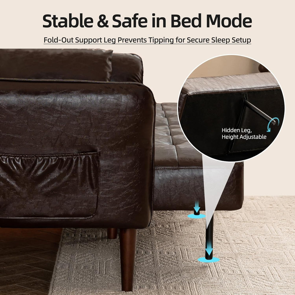 HALLYBEE 85" Futon Faux Leather Couch with Adjustable Armrests Coffee Br...