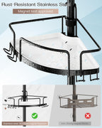 ALLZONE Corner Shower Caddy Tension Pole – Rust-Free Stainless Steel Shower Organizer with Adjustable Storage Shelves, Drill-Free Installation, Quick Setup, Extends from 34 to 116 Inches