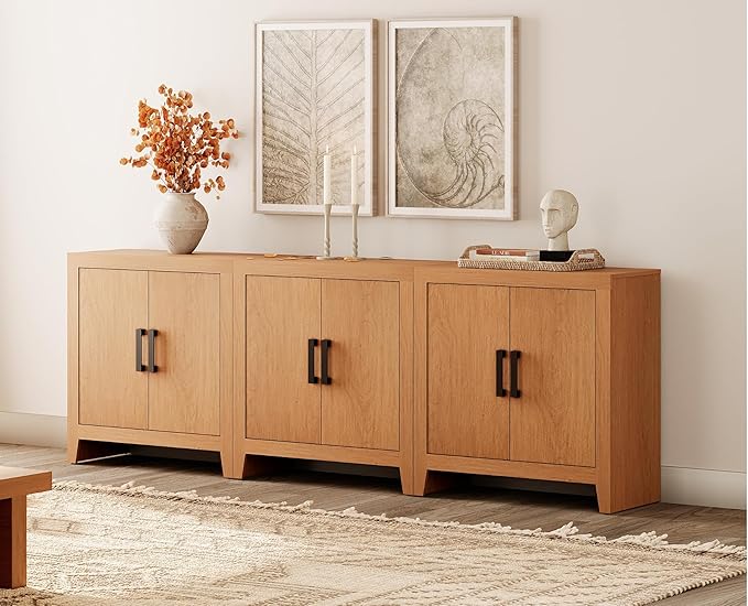 WAMPAT Farmhouse TV Stand for TVs up to 85 Inch, Rustic Wood Entertainment Center & Media Console with 6 Storage Doors, Accent Cabinet for Living Room, Hallway, Rustic Mocha