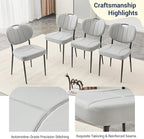 Modern Dining Chairs Set of 2, Grey Leather Dining Chairs for Dining Room and Kitchen, Dinning Chair with Oval Curved Backrest, Precision Stitching, Top Handle, 3.54" Thick Cushion Seat, Metal Legs