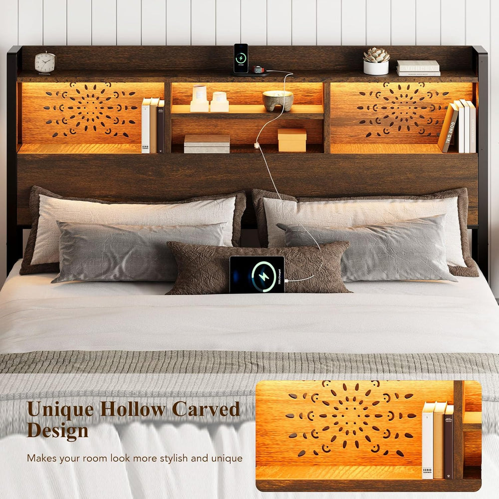 Belffin Queen Bed Frame with 6 Storage Drawers and Carving Headboard