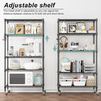 Himimi 5-Tier Storage Shelf Wire Shelving Unit on Wheels Heavy Duty Metal Shelves Adjustable Steel Rack Organization for Kitchen Garage Basement, Black