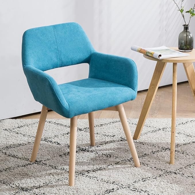 Mid Century Modern Dining Chairs Set of 6 & 4 & 2 Comfy Accent Chair Upholstered Kitchen Dining Living Room Chairs for Bedrooms Waiting Room Home Arm Desk Chair No Wheels (Teal, 6)