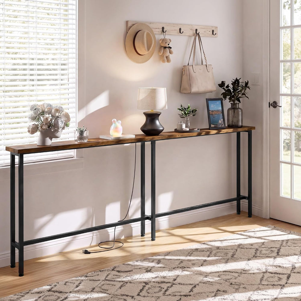 GRLEAF 63" Narrow Console Sofa Table with Built-in Power Strip (2 AC Out...