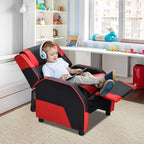 Costzon Kids Recliner, Gaming Recliner Chair w/Footrest, Headrest & Lumbar Support, Ergonomic Leather Lounge Chair for Living & Gaming Room, Adjustable Racing Style Sofa for Children Boys Girls, Red