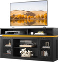 WLIVE Farmhouse TV Stand for TVs Up to 65 Inches, Tall Entertainment Center with Storage Cabinets & LED Lights, Media Console for Living Room, Bedroom, Home Theater, Black