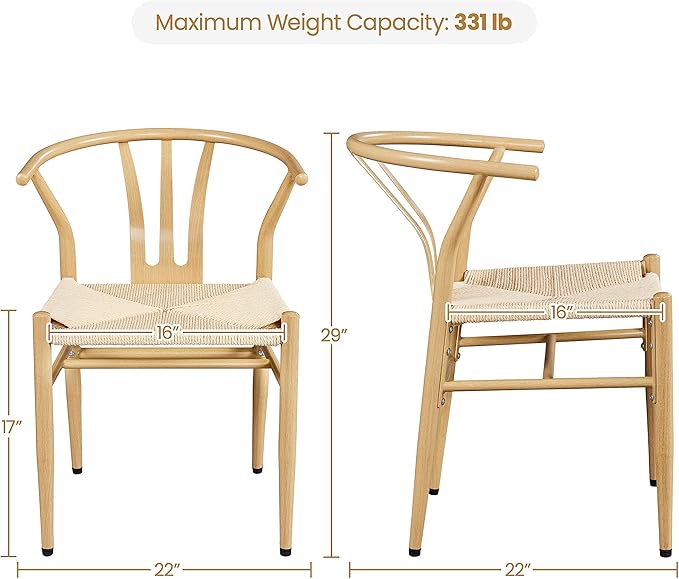 Yaheetech Weave Dining Chair Rattan Chair Metal Armchairs Hemp Seat for Kitch...