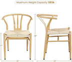 Yaheetech Weave Dining Chairs Set of 6 Mid-Century Modern Dining Room Chairs with Weave Hemp Seat and Metal Legs for Kitchen, Living Room, Restaurant, Wood Color