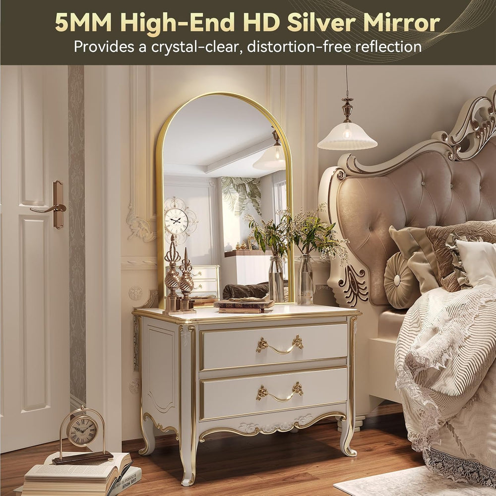 Brightify Gold Arched Mirror, 24 x 32 Inch Arch Wall Mirror, Brass Metal Fram...
