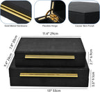 Faux Shagreen Leather Jewelry Boxes Set of 2 with Gold Handles, Decorative Organizer Storage Box for Rings, Earrings, Watches, Dresser, Vanity, Stackable, Black