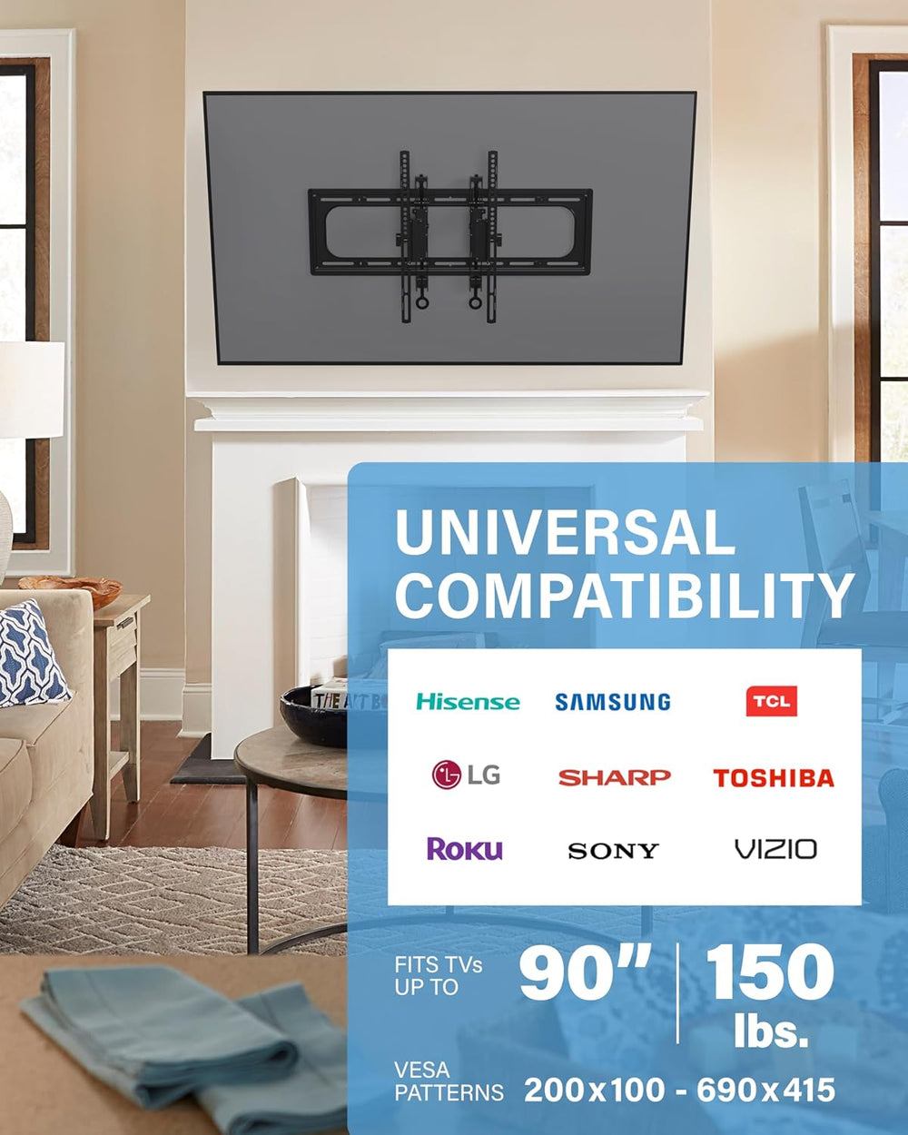 SANUS Preferred Extendable Tilt TV Wall Mount for 42 to 90 inch Screens up to...