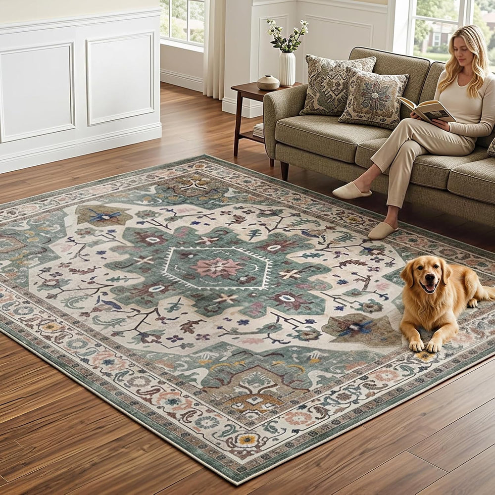 HOOBRO Small Round Side Table, 5 x 7 ft Area Rugs Washable, 28.7" H Tall...