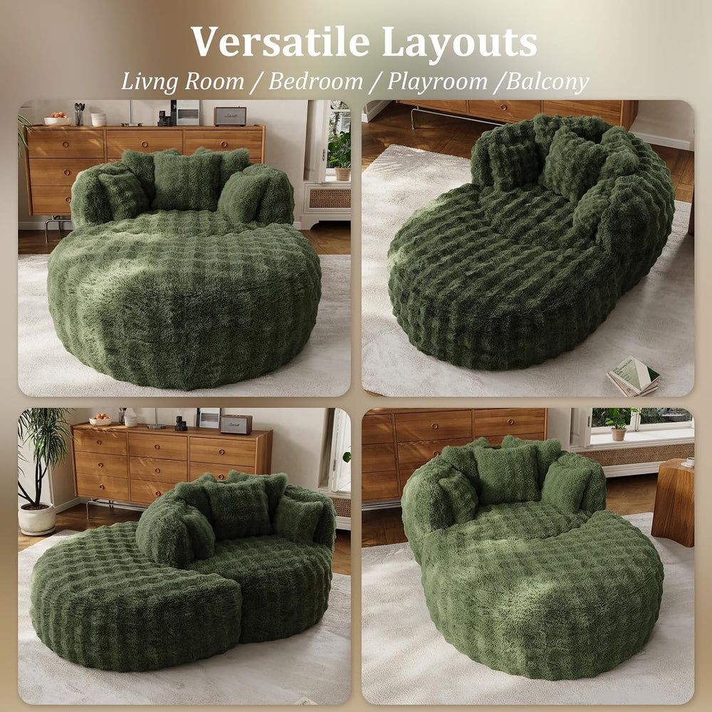 55" W x 75" D Oversized Chaise Lounge Chair Indoor with Ottoman,Gre...