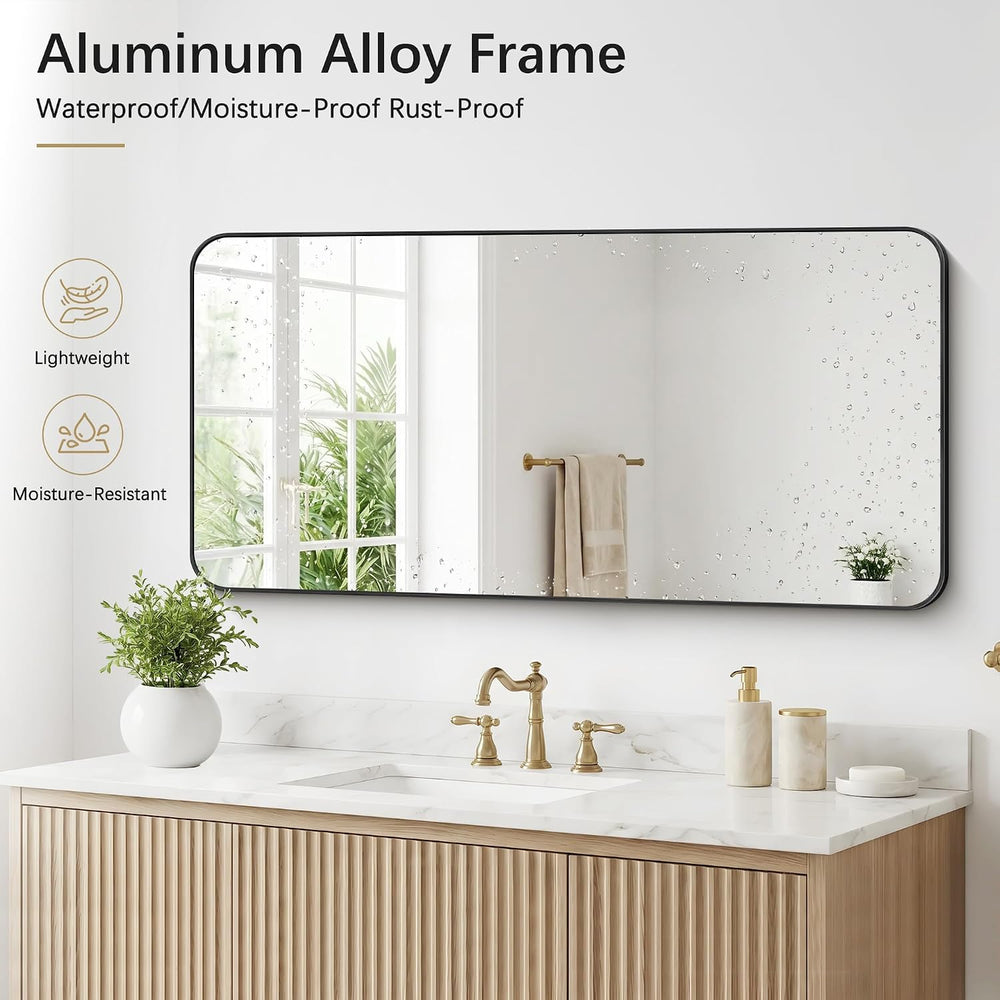 DESBING 24" x 48"Bathroom Mirror, Matte Black Wall Mirror with Meta...