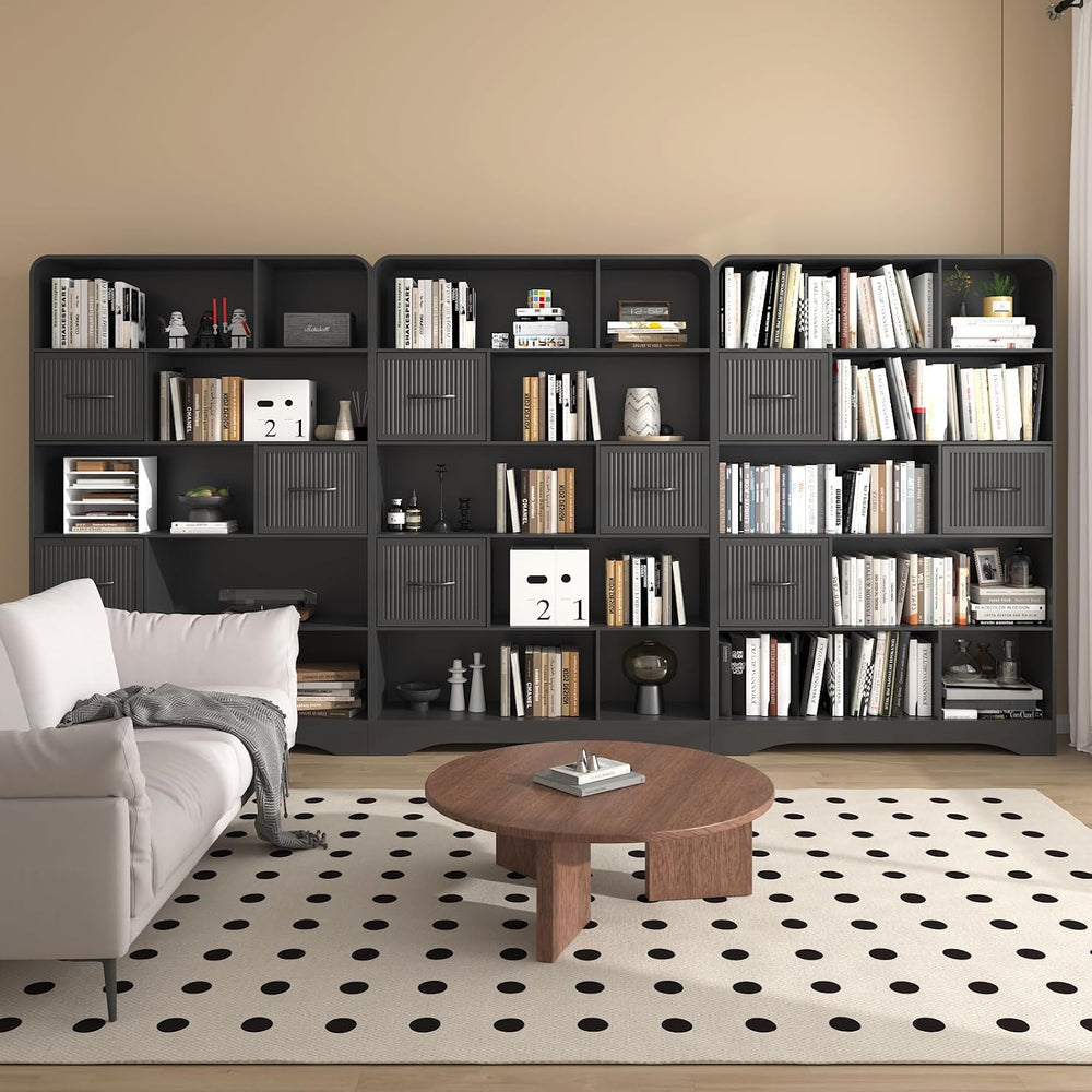 Tall Bookshelf with Drawers, 70" Modern Bookcase with Adjustable Storage...
