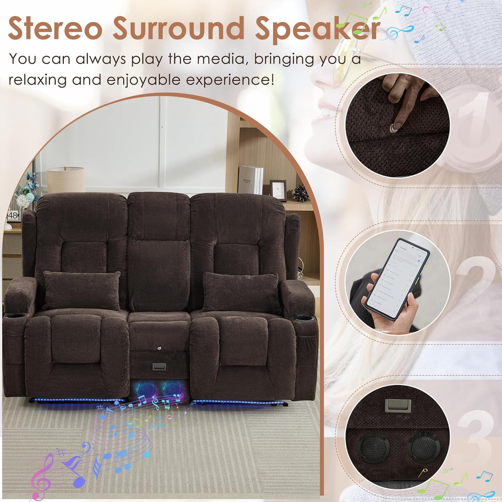 TUNYI Wall Hugger Loveseat Recliner Sofa with Console, Power Reclining Lovese...