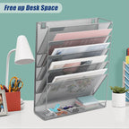 EASEPRES Desk File Organizer Mesh 6-Tier, Hanging Wall Mount Document Organization Stand, Desktop Vertical Mail Paper Folder Holder Rack with Bottom Tray for Office Home Cubicle Countertop, Gray