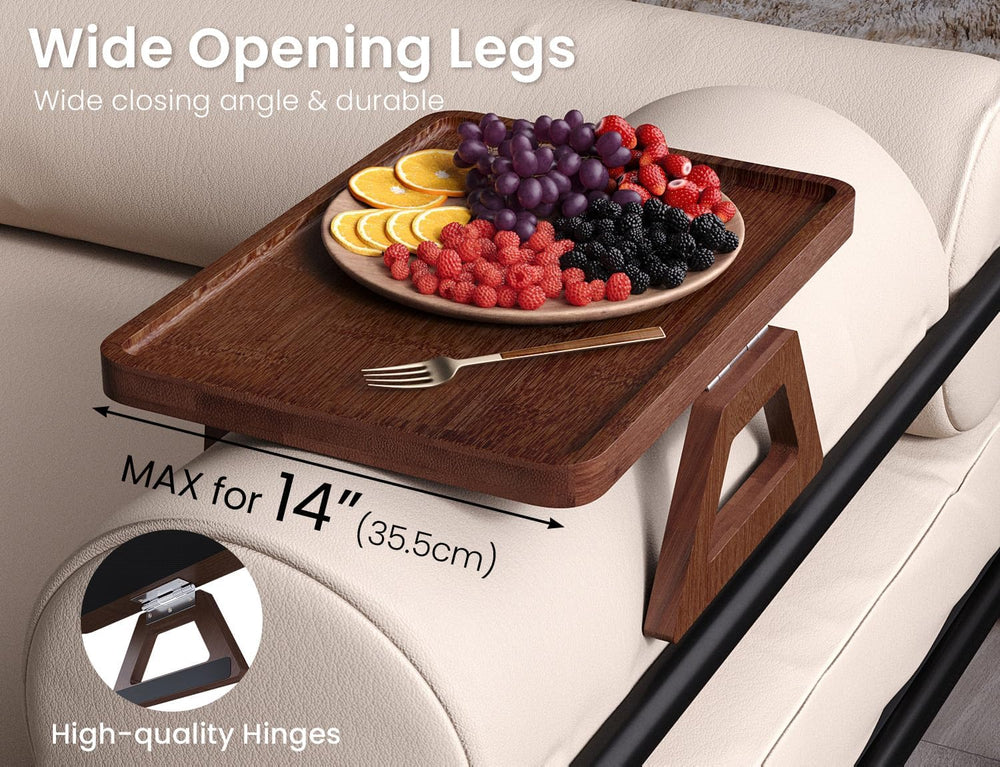 2 Pack Bamboo Couch Arm Tray,Folding Sofa Armrest Table(Brown) | Clip-On Couc...