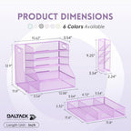 DALTACK Mesh Desk Organizer, 5-Tier Paper Letter Tray with File Holder & Pen Holder & Sliding Drawer, Desktop Organizer and Storage for Desk Accessories Office Supplies, Purple