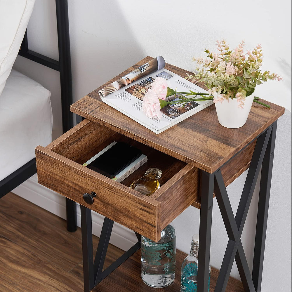 VECELO Tall Nightstand,27.6 inch Wooden End Table with Metal X-Frame,Side Tab...
