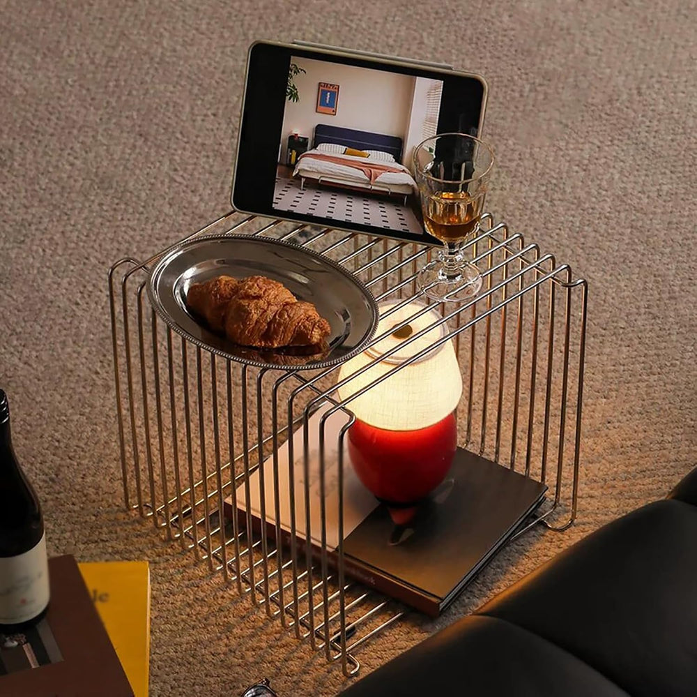 Modern Square Stainless Steel Side Table,Retro Geometry Metal End Table,Stack...
