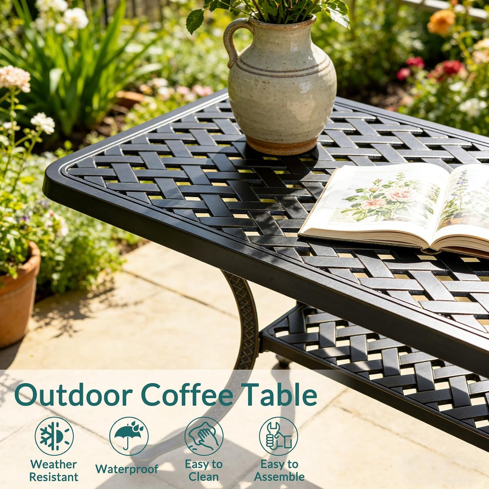 MEETWARM Outdoor Cast Aluminum Coffee Table, 42" Rectangle Patio Coffee ...