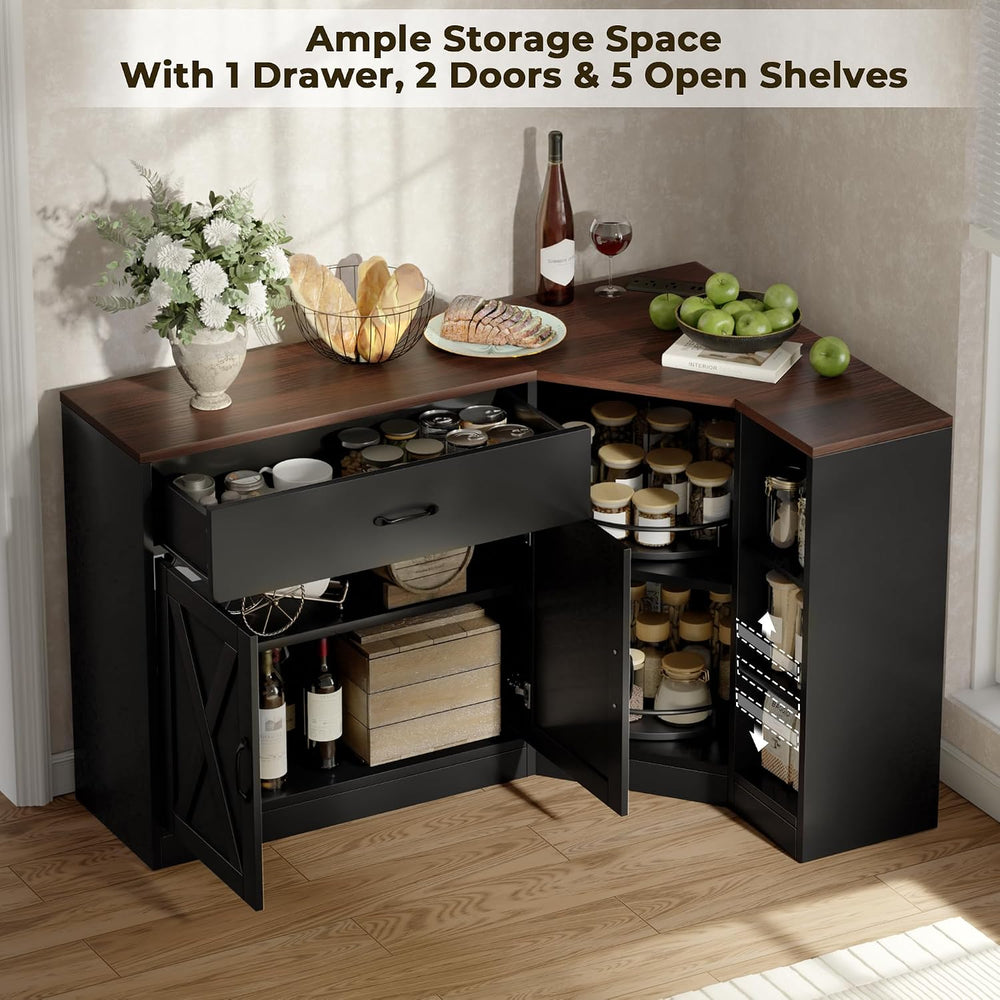Corner Cabinet w/Charging Station, Kitchen Pantry w/Lazy Susan Turntable | Fa...