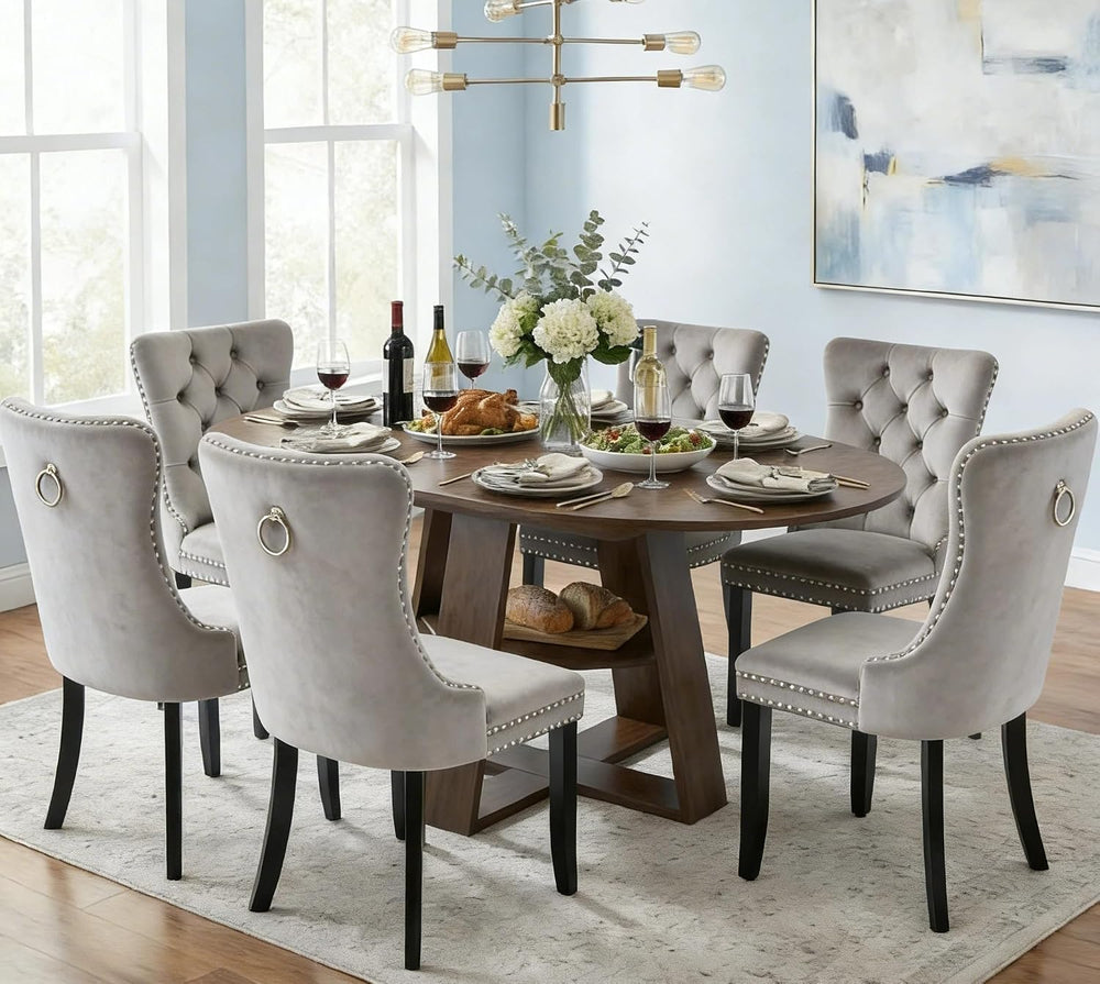 7 Piece Oval Extendable Dining Table Set for 6, 43"-59" Walnut Wood...