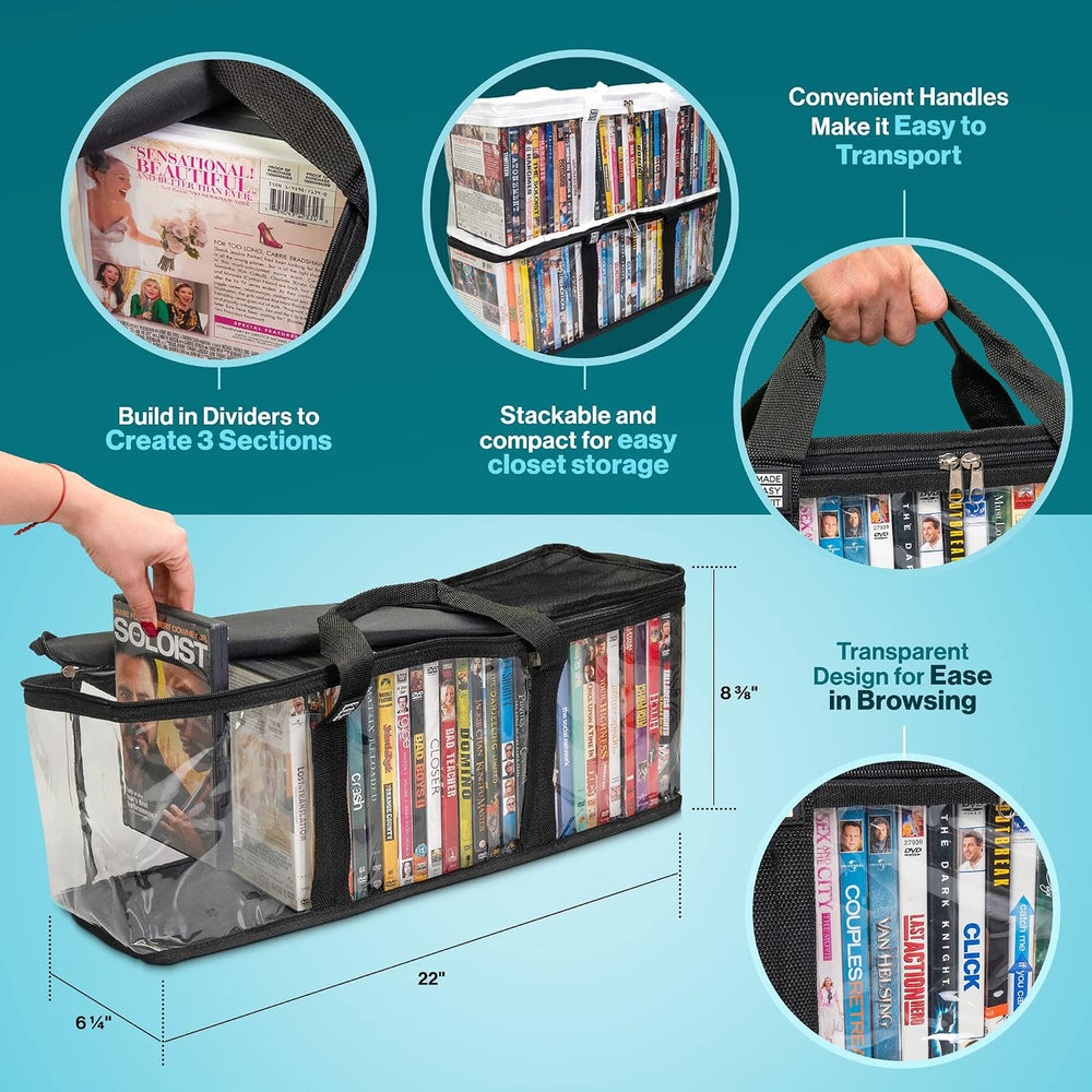 Made Easy Kit DVD Storage Bag - Clear PVC Organizer,Triple-Stitched Handles, ...