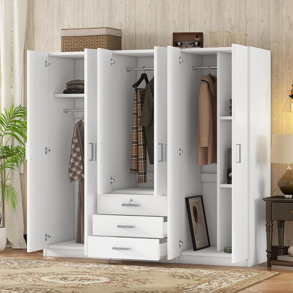 Merax Large White 6 Doors Wooden Wardrobe, Bedroom Tall Armoire Closet Organi...