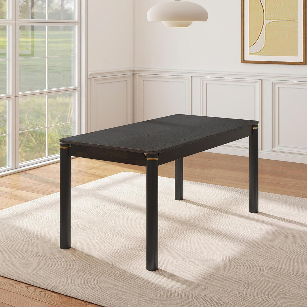 Hyfirm 63 Inch Black Solid Wood Dining Table for 4-6, Mid Century Modern Rect...