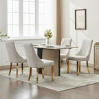 Beige Mid Century Dining Chairs Set of 4, Modern Kitchen & Dining Room Chairs Set of 4, Chenille Fabric Upholstered Kitchen Chairs, Sillas de Comedor, Gold Legs (Beige, 4 Pcs)