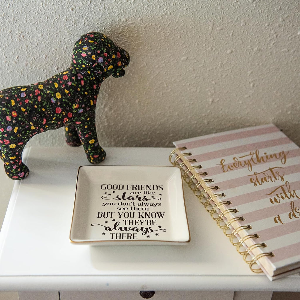 HOME SMILE Good Friends Bestie Birthday Gifts for Women Her Ring Trinket Dish Jewelry Tray-Good Friends are Like Stars - You Don't Always See Them But You Know They're Always There, Friendship Gifts