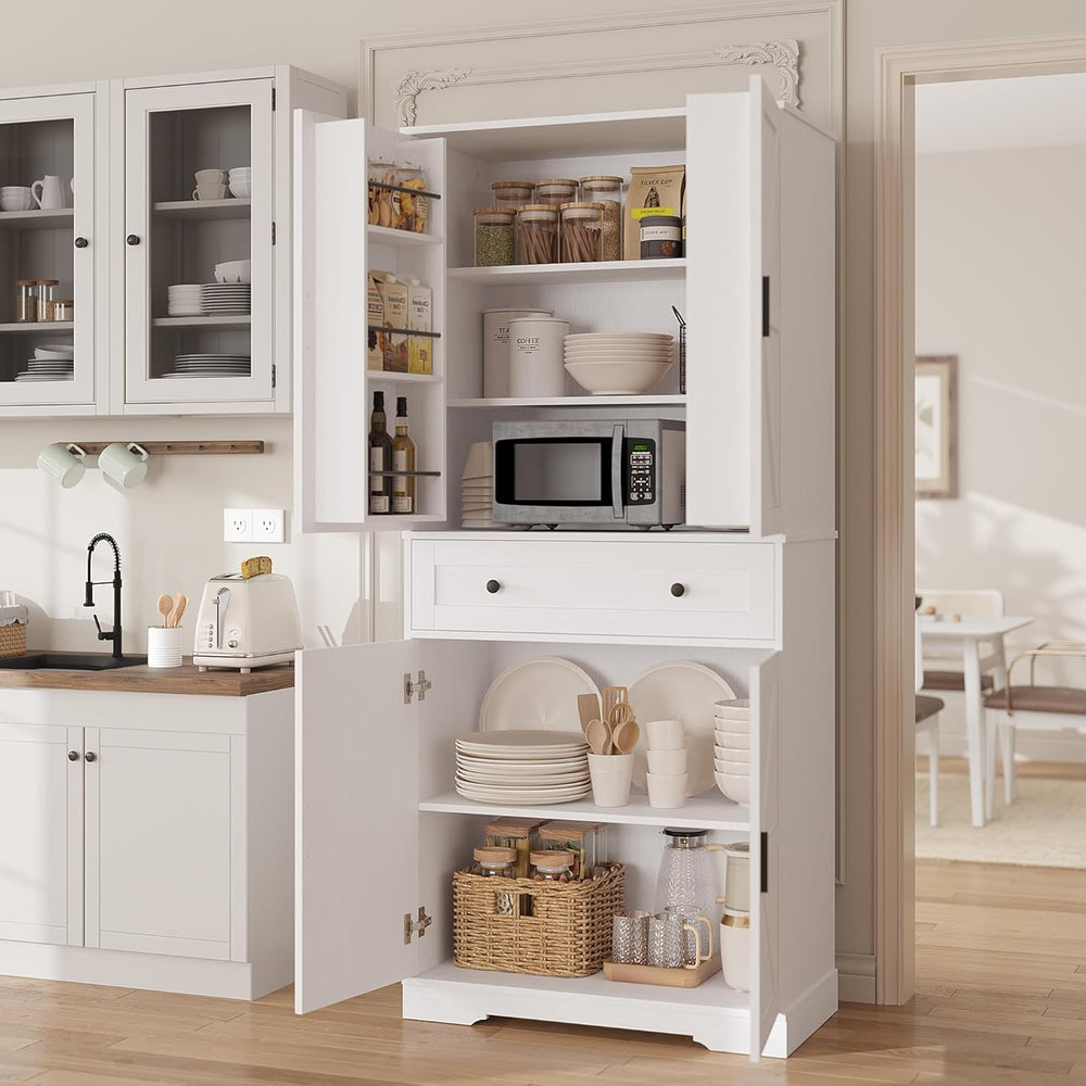 Garvee 71" Kitchen Pantry Cabinet, Barn Door Freestanding Cupboard with ...
