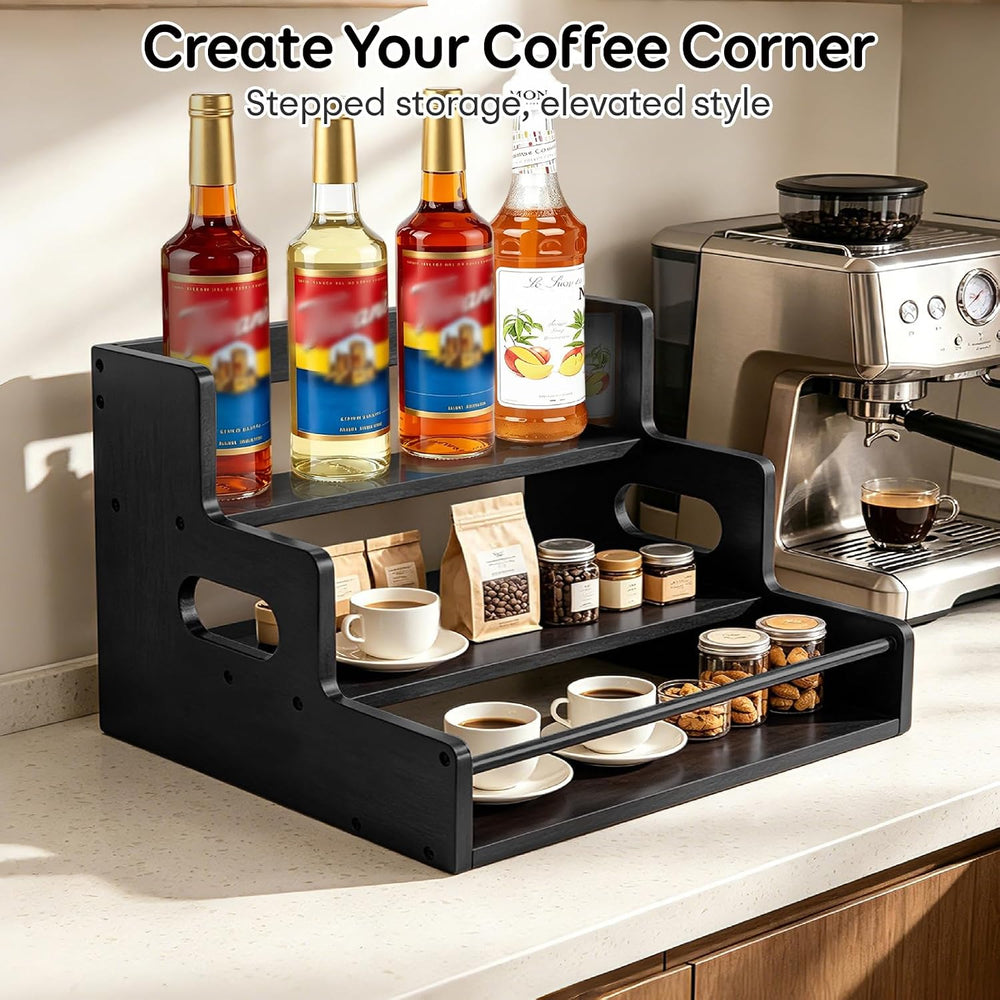 Liquor Bottle Display Shelf, 3 Step Countertop Liquor Wine Rack | Coffee Syru...