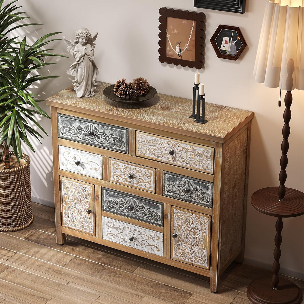 Console Table w Carved Doors and Drawers Sofa Table Wood Sideboard Cabinet wi...