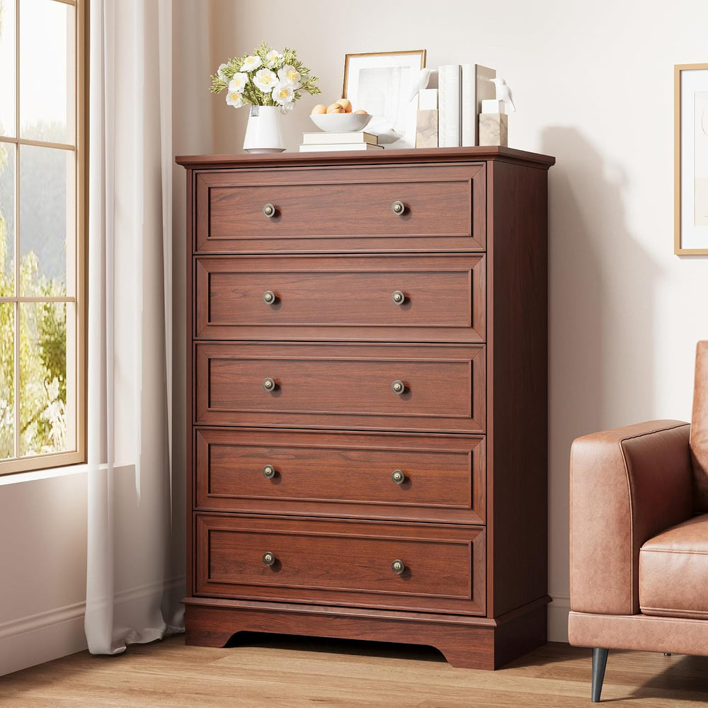 Garvee 5 Drawer Dresser for Bedroom - Vertical Chest of Drawers, Farmhouse Ta...