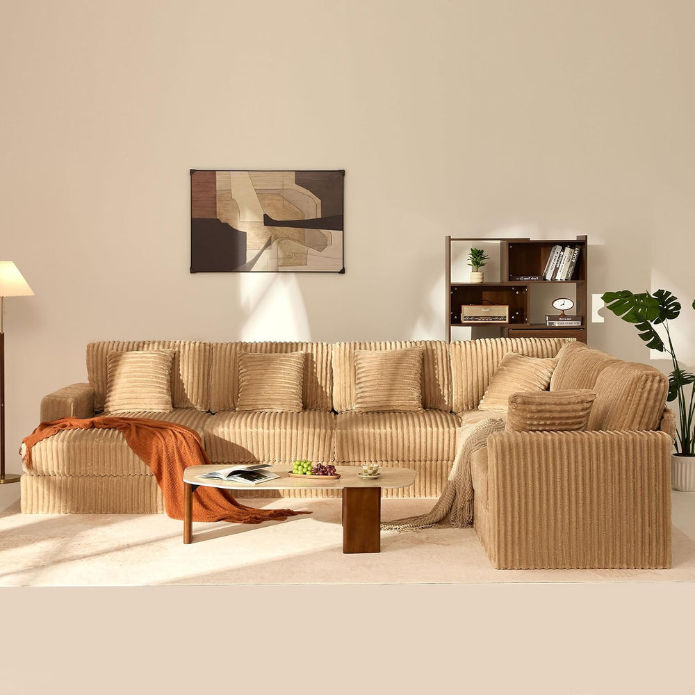 GOSUHI 139" U-Shaped Cloud Couch, Modular Sectional, Deep Seats, Camel |...