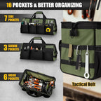Heavy Duty Tool Bag 20-Inch, Extra Large 16-Pocket Portable Empty Tool Box Organizer Storage, Toolbox Organization, Soft Handle Carrying Toolbag with Zipper, Father Dad Men Mechanic Birthday Gift