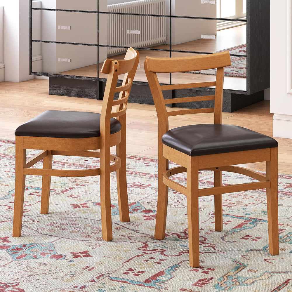 KOTEK Wooden Dining Chairs Set of 2, Solid Rubber Wood Kitchen Chairs with PU...