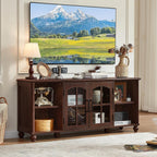 RWYHG Farmhouse TV Stand for 60 in TV, Entertainment Center for Living Room | Adjustable Shelves, Magnetic Glass Door, Sturdy Gourd Base, Wood Grain Top, High Capacity Storage Cabinet, Walnut