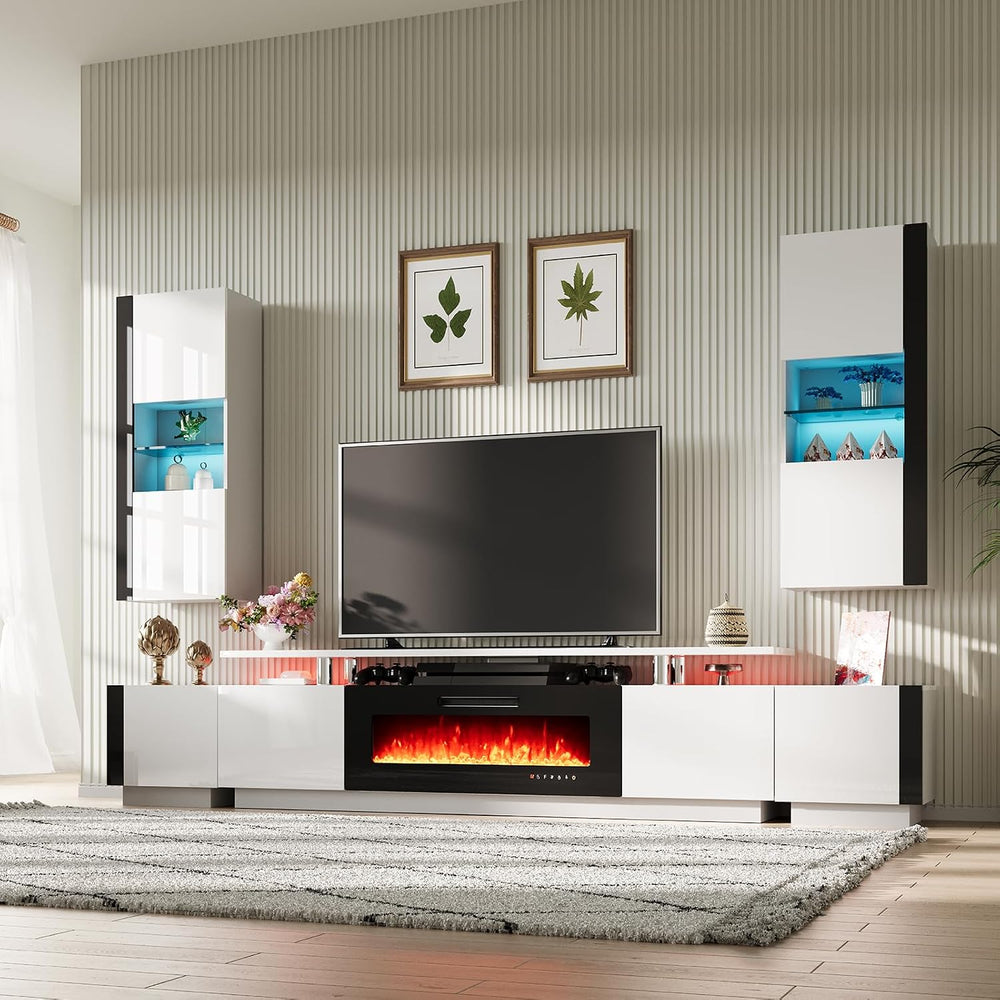 AMERLIFE 80" Fireplace Entertainment Center with Bookshelves Set of 5,Wh...