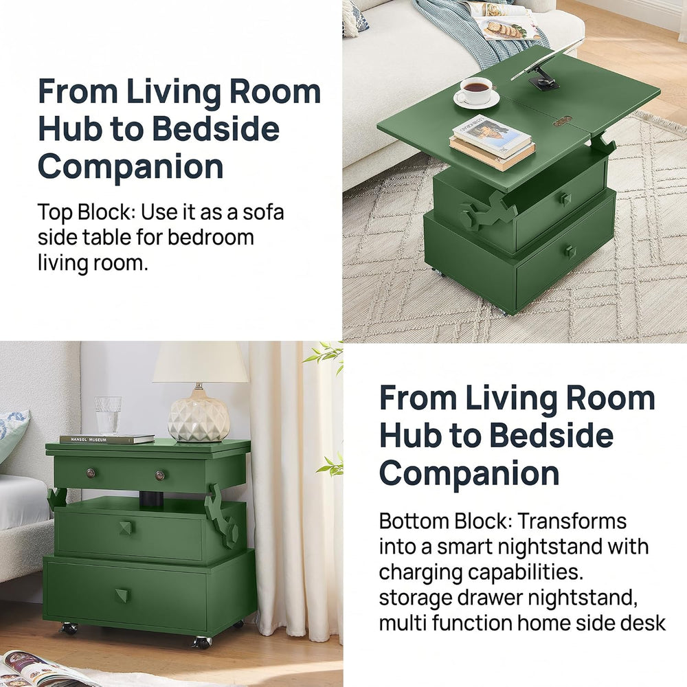 Polibi Multi-Functional Lift Top Side Table with USB Ports and AC Outlets, He...