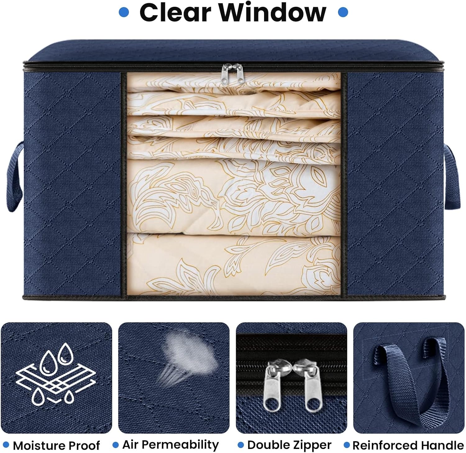 Fab totes Storage Bags,Clothes Blanket Storage Bins Foldable Closet Organizers with Reinforced Handle for Home Dorm Storage and Organization,Fabric Bags for Organizing Sheets,Clothing (Blue,10 Pack)