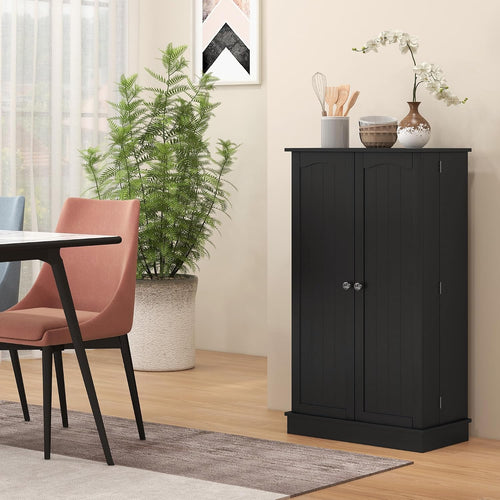 41" Modern Kitchen Pantry, Freestanding Storage Cabinet with 12 Door Shelves, Double Doors, 5-Tier Shelving and Adjustable Shelves, Black, Easy to Maintain, for Dining Room