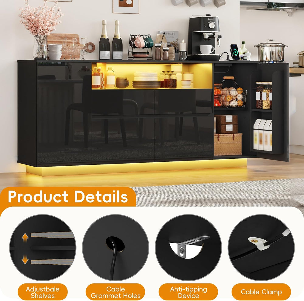 70 Inch Sideboard Buffet Cabinet with Storage, Kitchen Buffet Storage Cabinet...