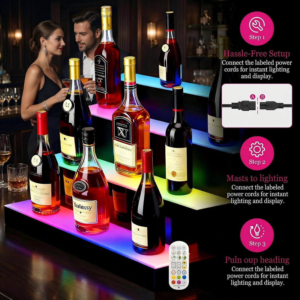 4-Tier LED Lighted Liquor Bottle Display Shelf, 23.6"x 15.8"x 12.6&...