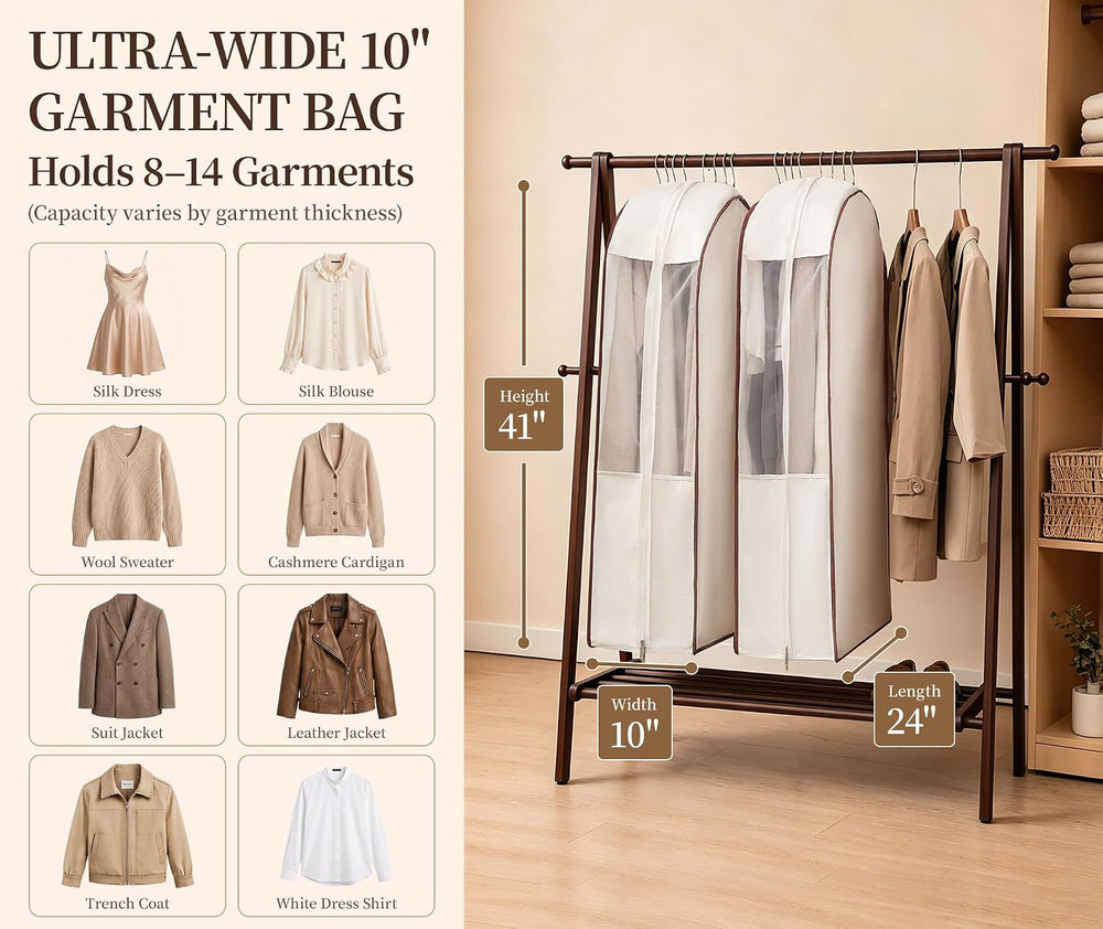 41" Cotton Garment Bags for Hanging Clothes, 2 Pack Breathable Suit Bags...